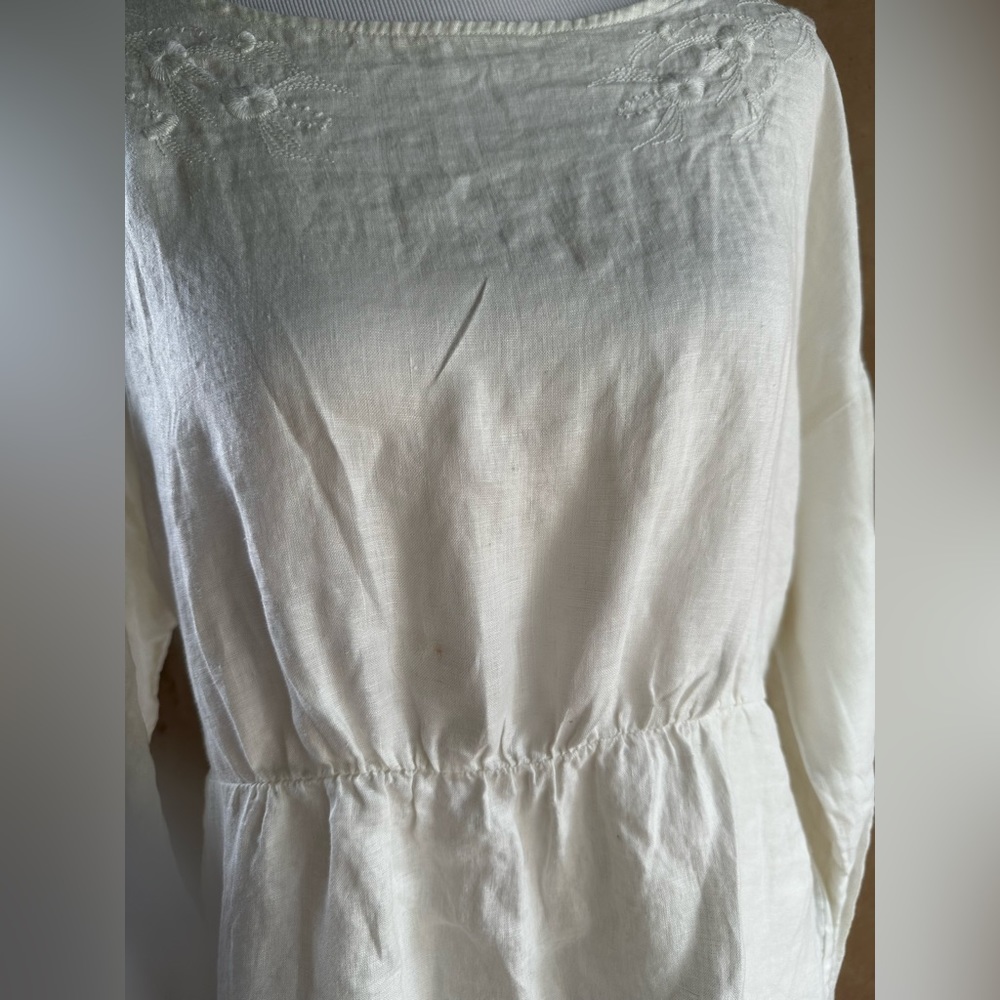 Uniqlo Premium 100% Linen Boho Long-Sleeve tunic Dress coverup Size M off-white - Picture 3 of 7
